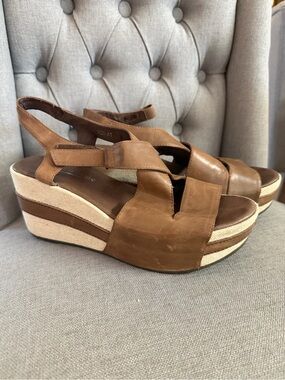 Antelope Tan Brown Leather Wedge Sandals